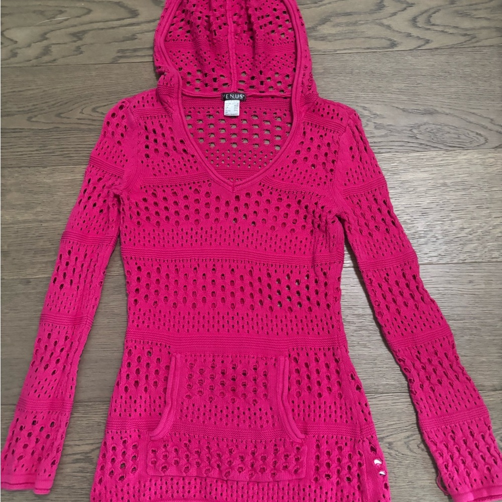 VENUS Hot Pink Knit Hoodie Sweatshirt